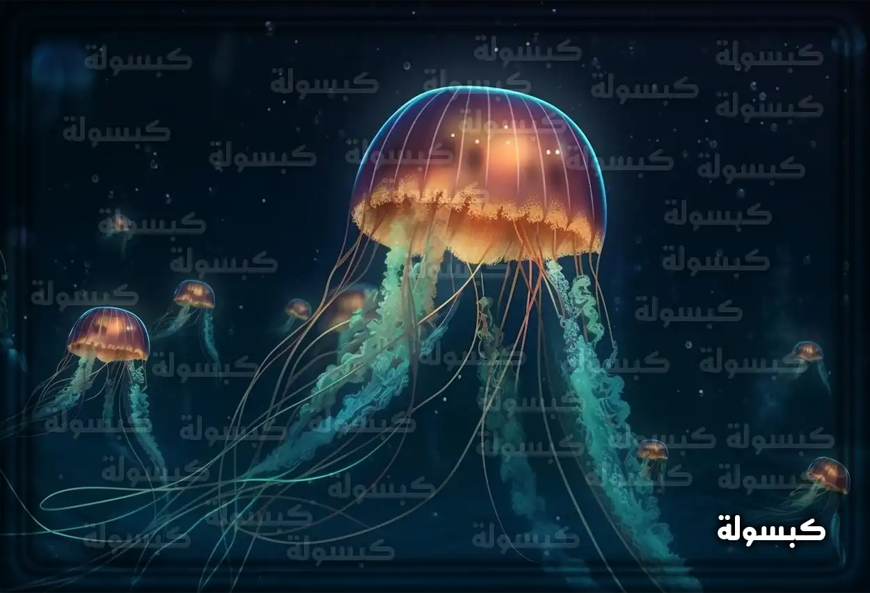 قنديل بحر يسبح في مياه المحيط الزرقاء