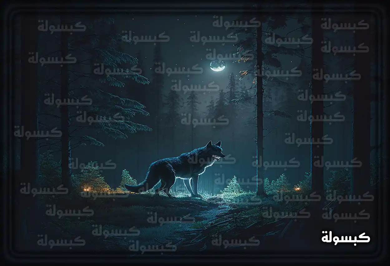 ذئب رمادي يقف في غابة شتوية كرمز لرؤية الذئب في المنام