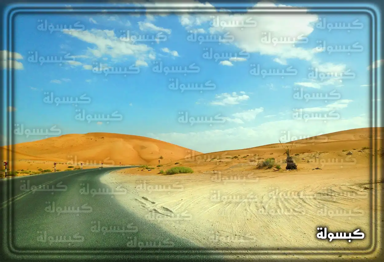 منظر صحراوي واسع مع كثبان رملية تحت سماء صافية