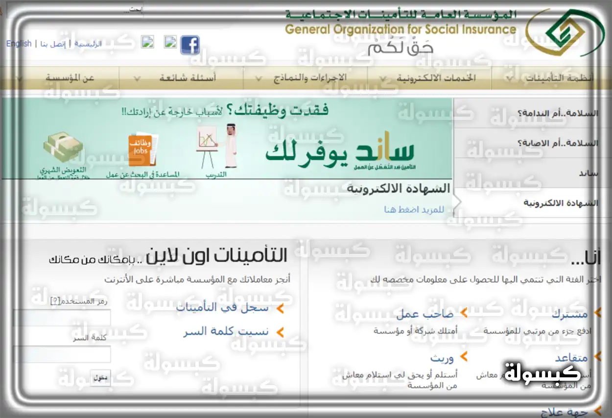 مثال على نتائج الاستعلام عن الاشتراك في التأمينات الاجتماعية