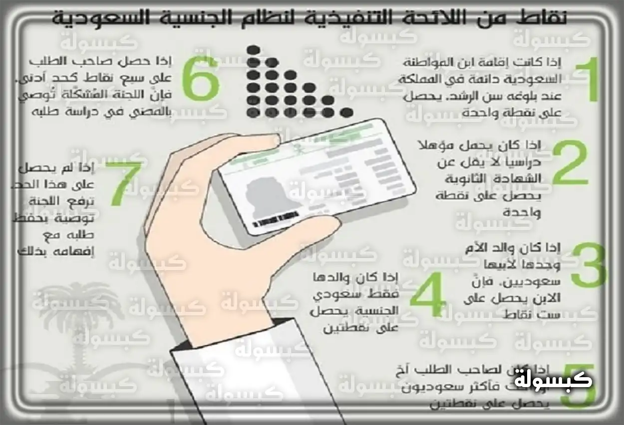 آلية النقاط في نظام التجنيس السعودي رسم بياني يوضح آلية النقاط للحصول على الجنسية السعودية