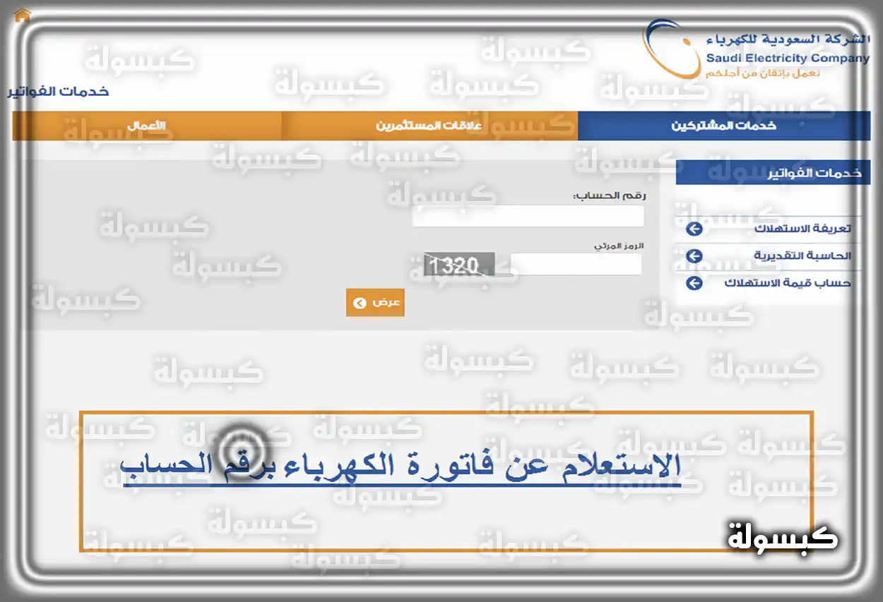 الاستعلام عن فاتورة الكهرباء برقم الحساب عبر الموقع