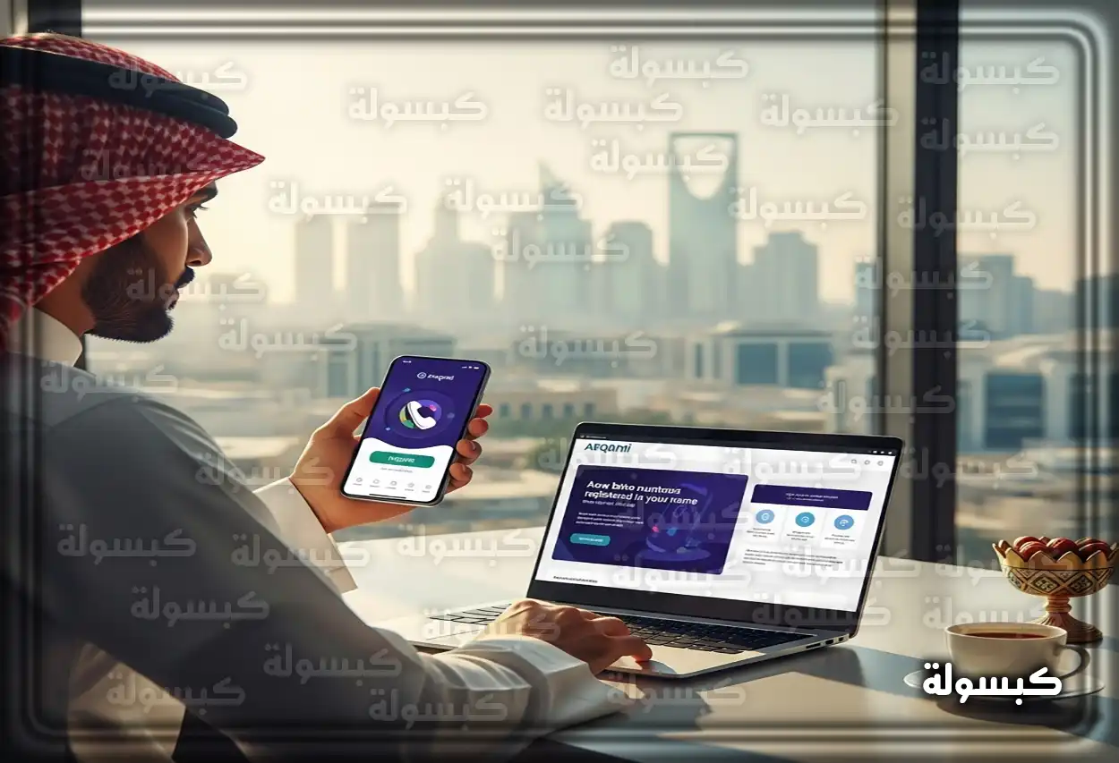 شخص يستخدم هاتفه للاستعلام عن الأرقام المسجلة باسمه