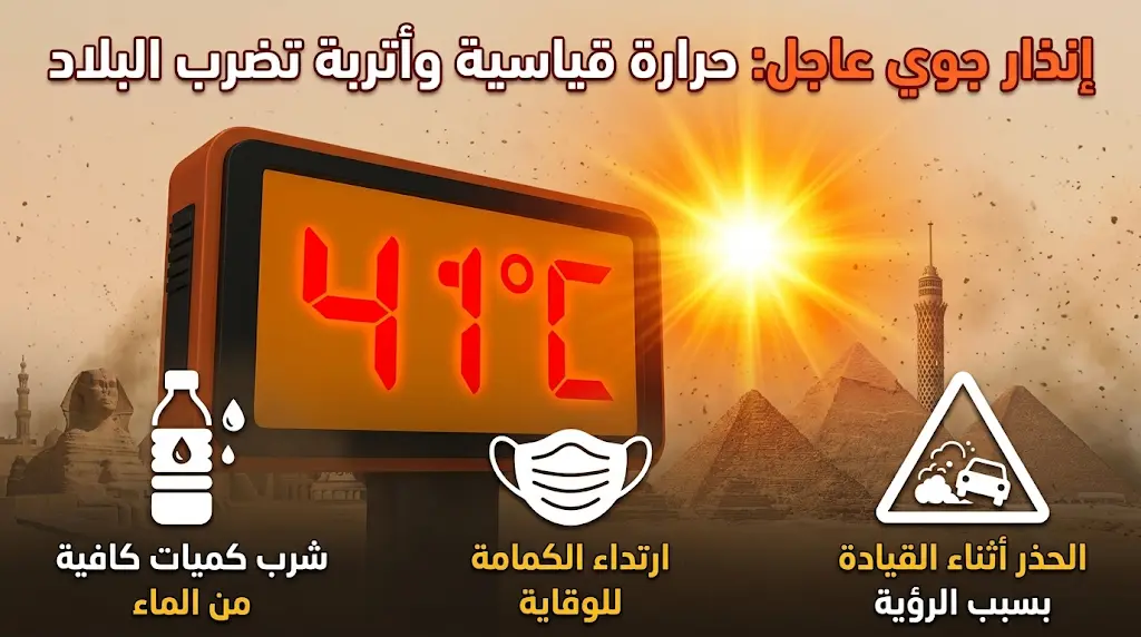 الأرصاد تصدر إنذارا جويا عاجلا بعد تسجيل القاهرة درجة حرارة قياسية تجاوزت 40 مئوية اليوم الأحد