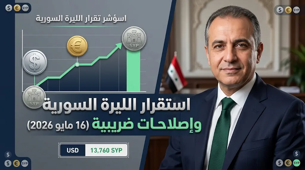 سعر الليرة السورية مقابل الدولار والعملات السبت 16 مايو 2026 وتفاصيل خطة الإصلاح الضريبي