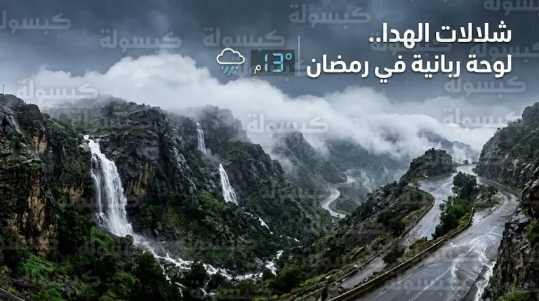 أمطار غزيرة وشلالات في الهدا.. أجواء شتوية رمضانية تغطي قمم الطائف بالضباب الكثيف