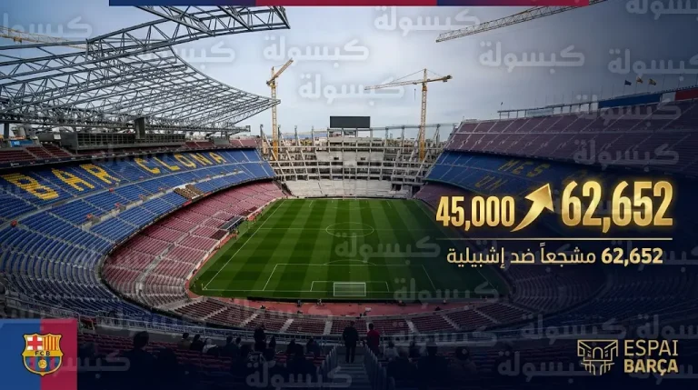 برشلونة يعلن رفع سعة “سبوتيفاي كامب نو” رسمياً إلى 62,652 متفرجاً قبل مواجهة إشبيلية