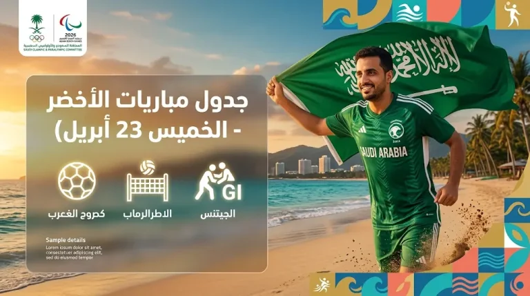 جدول مواعيد مباريات المنتخب السعودي في دورة الألعاب الآسيوية الشاطئية غداً الخميس 23-4-2026