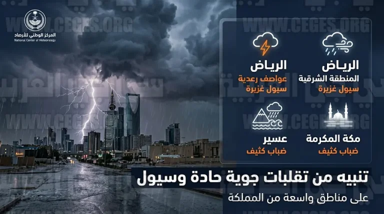 حالة الطقس في السعودية اليوم الإثنين تشهد تقلبات حادة وأمطار غزيرة وجريان للسيول في عدة مناطق