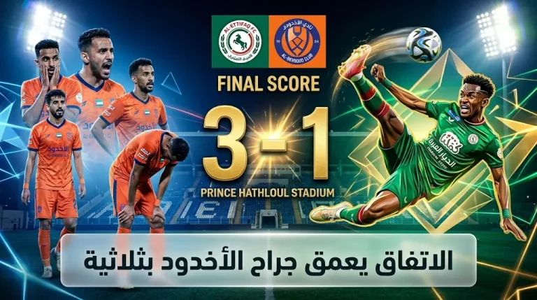 نتيجة مباراة الاتفاق والأخدود اليوم (3-1) في دوري روشن 2026.. “النواخذة” يعمقون جراح نجران