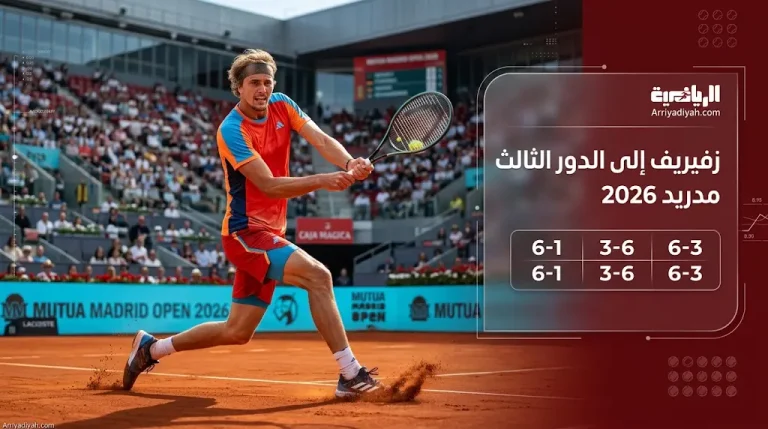 نتيجة مباراة زفيريف ونافوني في بطولة مدريد للأساتذة 2026: النجم الألماني يتأهل للدور الثالث