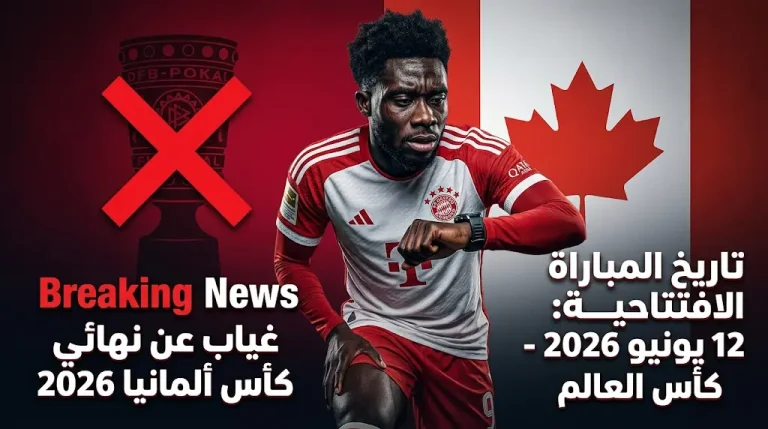 إصابة ألفونسو ديفيس تهدد مشاركته في انطلاق كأس العالم 2026 وغيابه عن نهائي كأس ألمانيا.