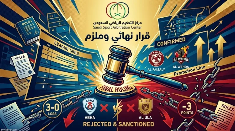 قرار نهائي ومُلزم من “التحكيم الرياضي”: تثبيت خسارة أبها 3-0 وخصم 3 نقاط من العُلا.